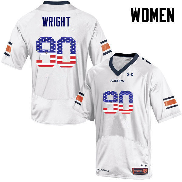 Women's Auburn Tigers #90 Gabe Wright USA Flag Fashion White College Stitched Football Jersey